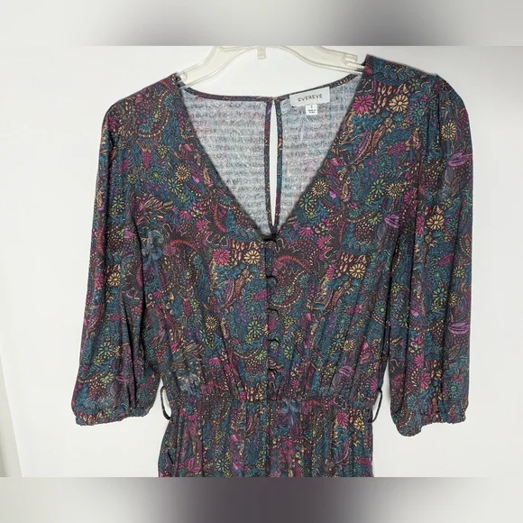 EVEREVE WOMENS floral Fall jumpsuit 3/4 ballon sleeves ockets cotton blend Small - Picture 4 of 15